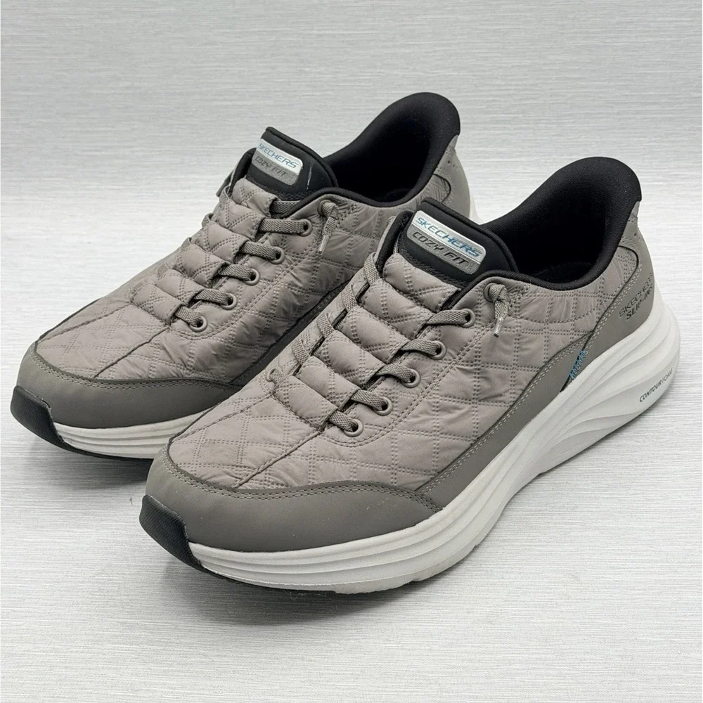 Skechers Slip Ins Men's 10.5 Shoes Grey Cozy Fit Quilted Hands Free 232619